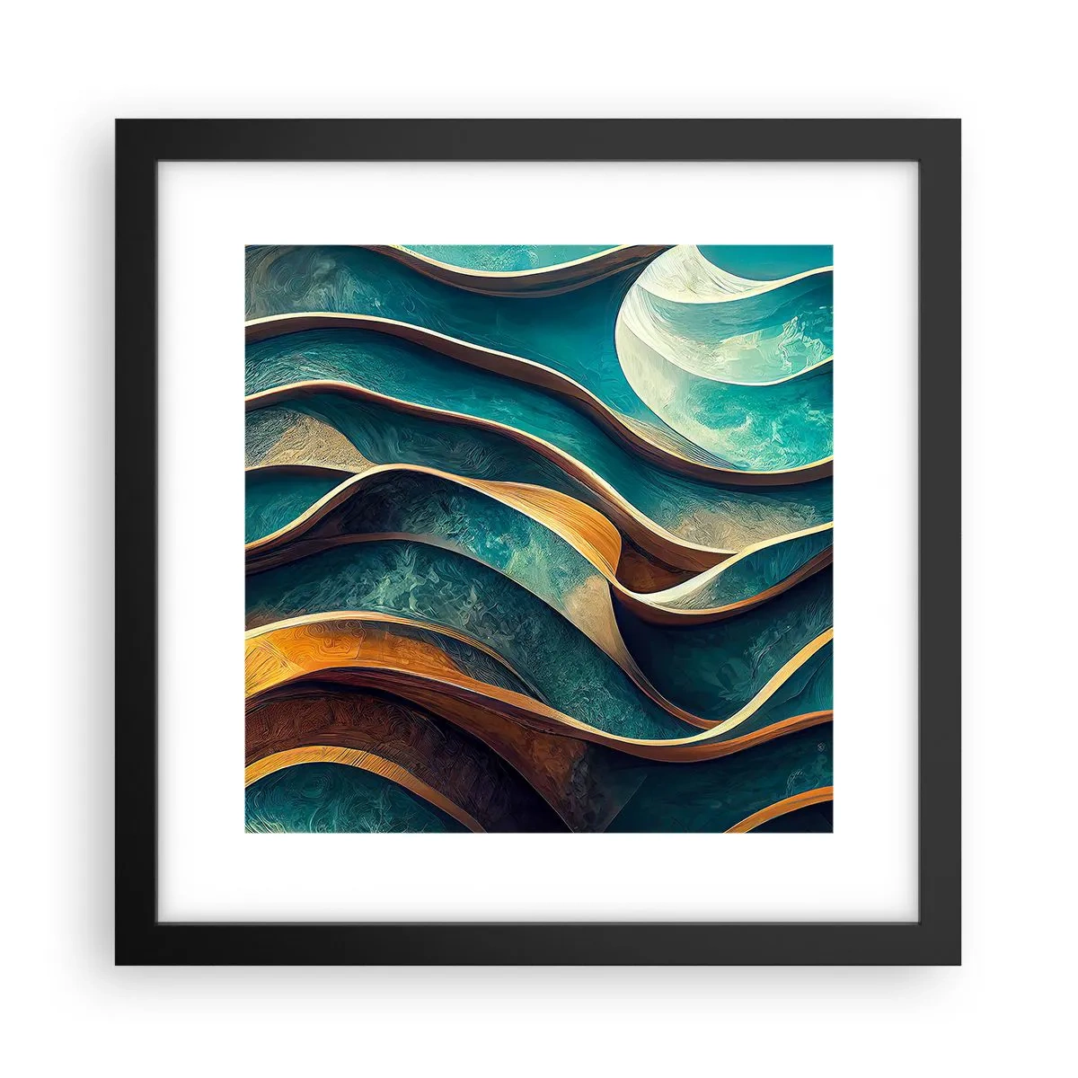 Poster in einem schwarzem Rahmen - Blaue Mäander - 30x30 cm