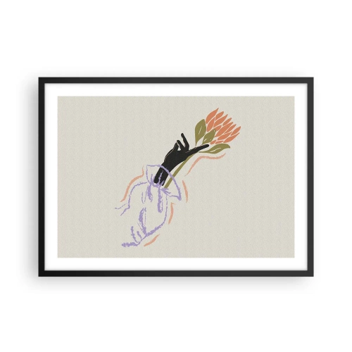 Poster in einem schwarzem Rahmen - Ein minimalistischer Blumenstrauß im zarten Stil - 70x50cm - Schwesterliche Berührung - Moderne Wanddekoration für Wohnzimmer und Schlafzimmer ARTTOR