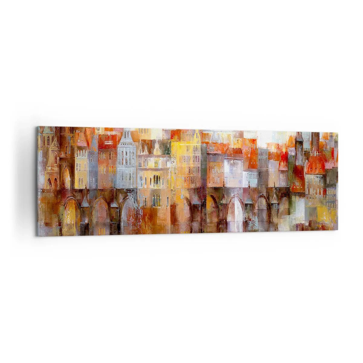 Bild auf Leinwand - Leinwandbild - Ein malerisches Panorama der Stadt mit einer Brücke in Herbstfarben - 160x50cm - Schön ist es auch unter der Brücke - Moderne Wanddekoration für Wohnzimmer und Schlafzimmer ARTTOR