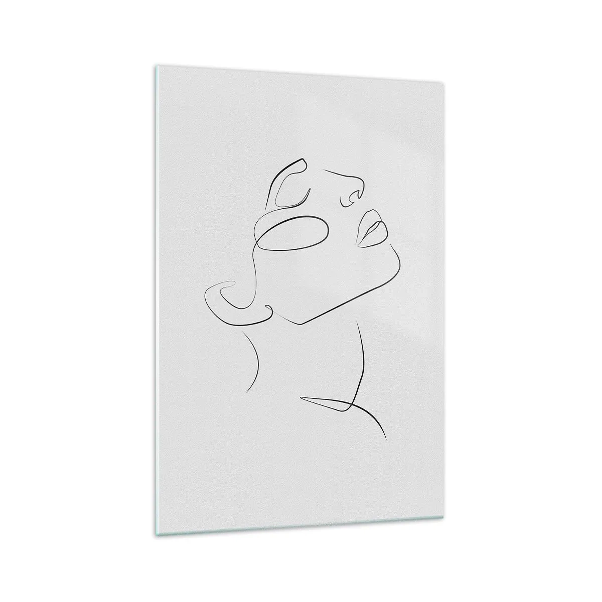 Glasbild - Bild auf glas - Eine minimalistische Skizze des Gesichts einer Frau im Profil. - 70x100cm - Die Drehungen und Wendungen der Träume - Moderne Wanddekoration für Wohnzimmer und Schlafzimmer ARTTOR
