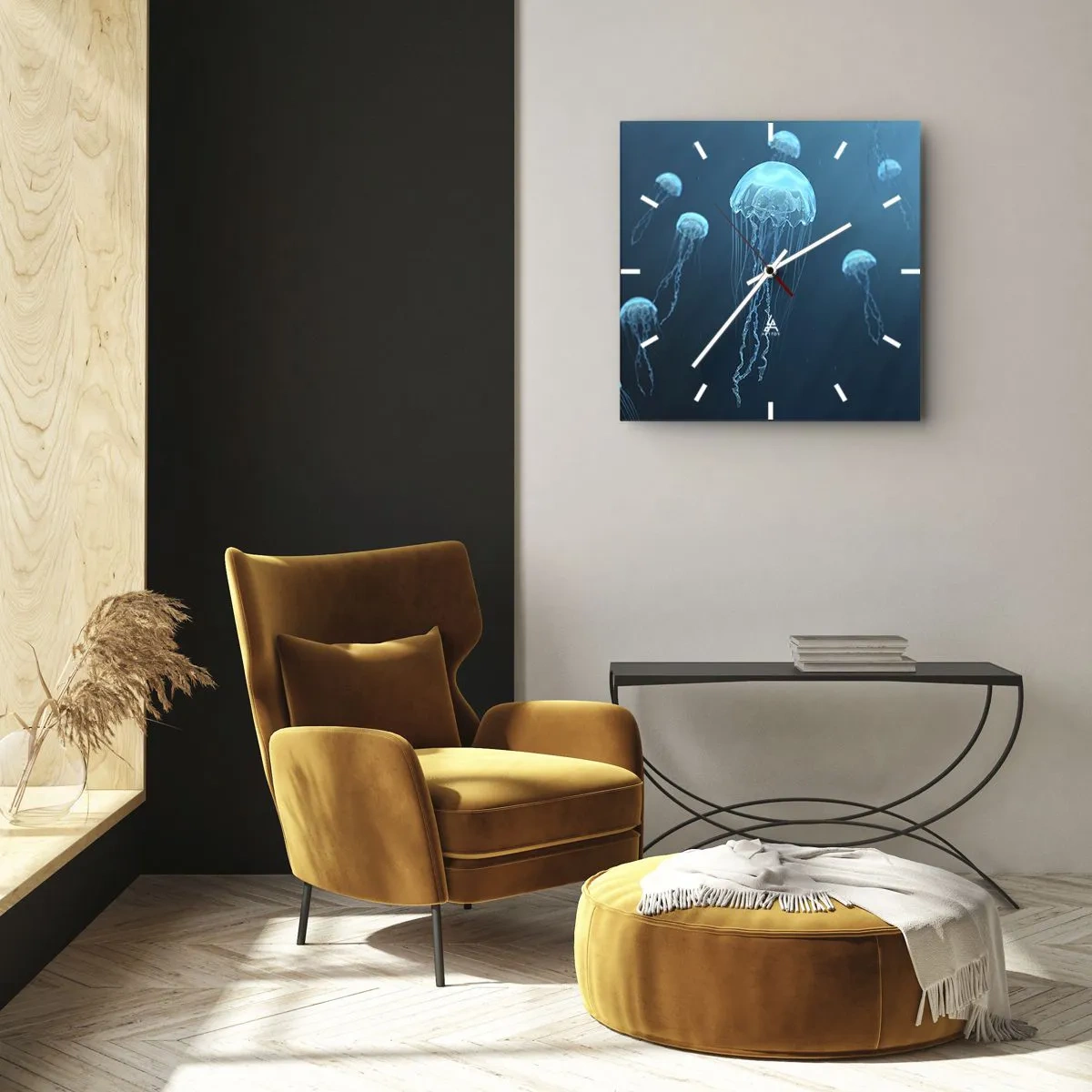 Wanduhr - Glasuhr - Ozeantanz - 40x40 cm