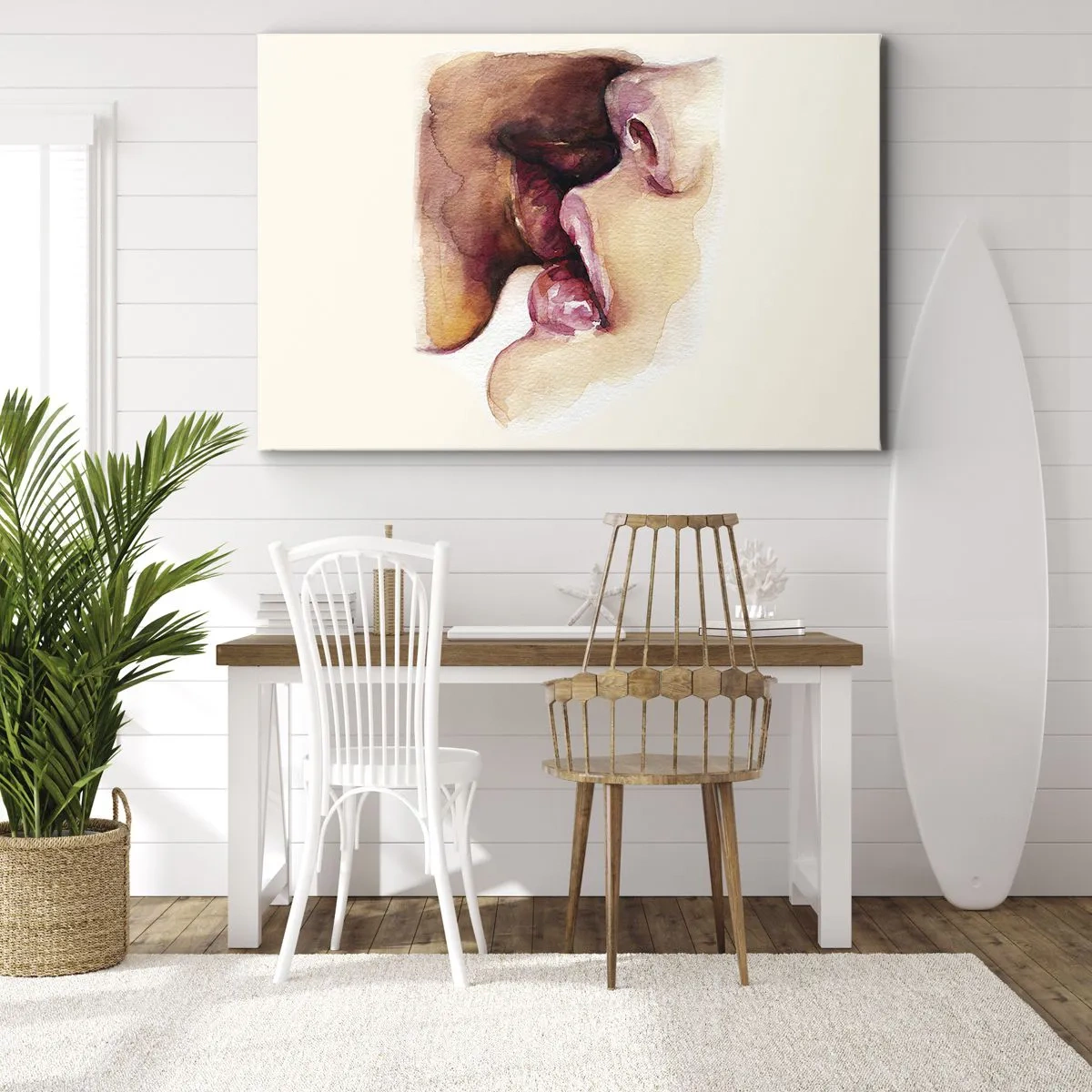 Bild auf Leinwand - Leinwandbild - Ein Aquarell einer Nahaufnahme eines Gesichts - 70x50cm - Wie Tag und Nacht, Erde und Himmel - Moderne Wanddekoration für Wohnzimmer und Schlafzimmer ARTTOR