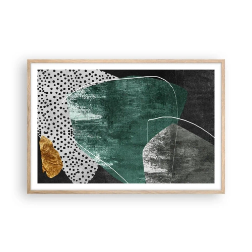 Poster in einem Rahmen aus heller Eiche - Bunte Abstraktion mit Blattgold - 91x61 cm