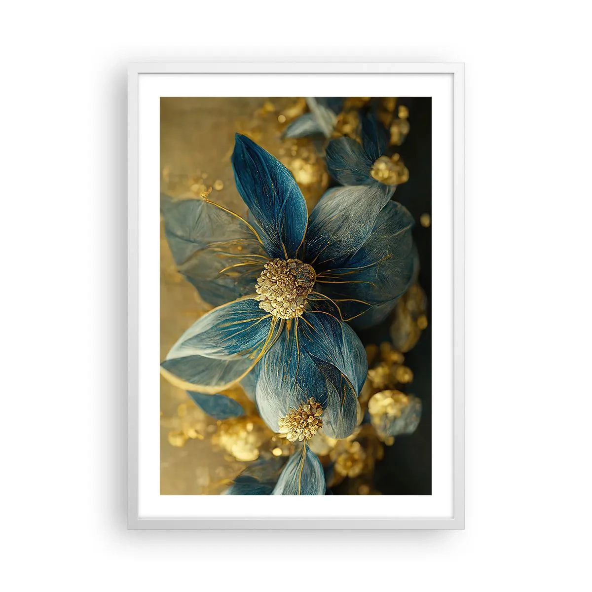 Poster in einem weißen Rahmen - Mit Gold blühen - 50x70 cm
