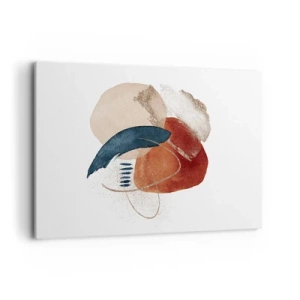 Bild auf Leinwand - Leinwandbild - Eine abstrakte Komposition mit Punkten in erdigen und marineblauen Farbtönen. - 120x80cm - Ovale Komposition - Moderne Wanddekoration für Wohnzimmer und Schlafzimmer ARTTOR