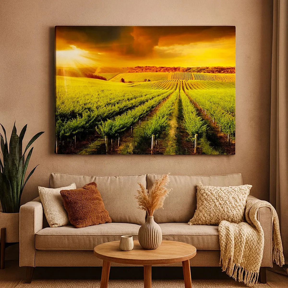 Bild auf Leinwand - Leinwandbild - Goldene Weinberge, beleuchtet von den Sonnenstrahlen - 70x50cm - Unter der australischen Sonne - Moderne Wanddekoration für Wohnzimmer und Schlafzimmer ARTTOR