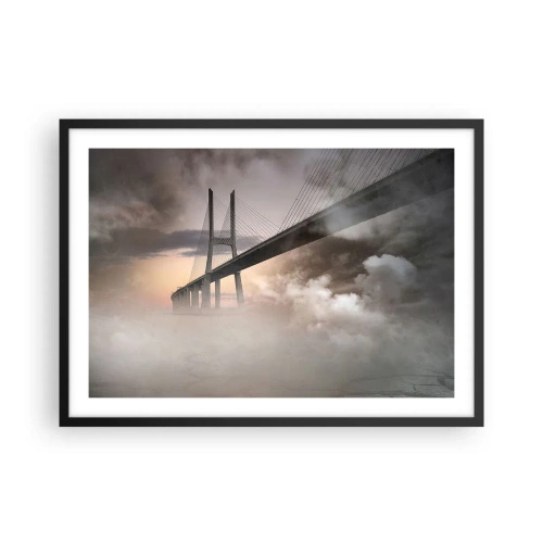 Poster in einem schwarzem Rahmen - Eine Brücke über einen Fluss, umgeben von Nebel am Morgen - 70x50cm - Auf dem Fluss, den es nicht gibt - Moderne Wanddekoration für Wohnzimmer und Schlafzimmer ARTTOR