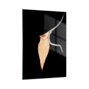 Glasbild - Bild auf glas - Ein subtiles Porträt einer Frau vor schwarzem Hintergrund - 50x70cm - Eleganz und Stil - Moderne Wanddekoration für Wohnzimmer und Schlafzimmer ARTTOR