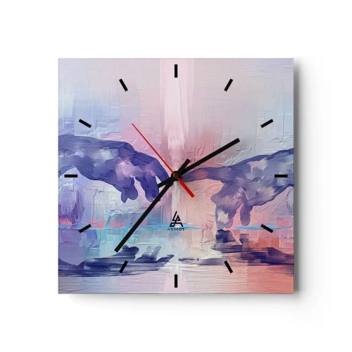 Wanduhr - Glasuhr - Symbolische Hände in abstrakten Farben, die auf das Thema der Schöpfung verweisen - 30x30cm - Göttlicher Funke des Lebens - Moderne Wanddekoration für Wohnzimmer und Schlafzimmer ARTTOR