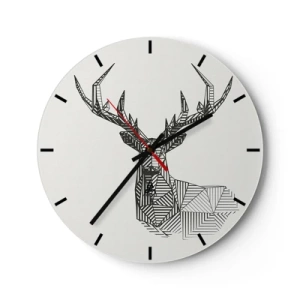 Wanduhr - Glasuhr - Ein Hirsch im kubistischen Stil - 40x40 cm