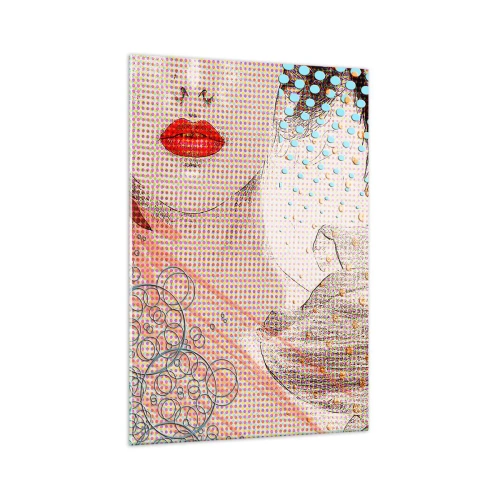 Glasbild - Bild auf glas - Abstraktes Kunstwerk mit Mund- und Orchideenmotiv - 70x100cm - Comic-Heldin - Moderne Wanddekoration für Wohnzimmer und Schlafzimmer ARTTOR