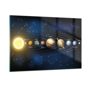 Glasbild - Bild auf glas - Das Sonnensystem mit Planeten und Sternen im Hintergrund - 120x80cm - Einer von zehn - Moderne Wanddekoration für Wohnzimmer und Schlafzimmer ARTTOR