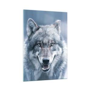 Glasbild - Bild auf glas - Ein Wolf mit intensivem Blick in einer Winterlandschaft - 80x120cm - Werden Sie die Herausforderung annehmen? - Moderne Wanddekoration für Wohnzimmer und Schlafzimmer ARTTOR
