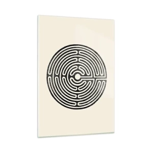 Glasbild - Bild auf glas - Ein schwarz-weißes Labyrinth in kreisförmiger Form auf hellem Hintergrund. - 50x70cm - Geheimnisvolle Ordnung - Moderne Wanddekoration für Wohnzimmer und Schlafzimmer ARTTOR