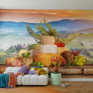 Fototapete Standard Eco - Die italienische Lebensfreude - Toskana, Landschaft, Köstliche Käsesorten - 250x175 cm