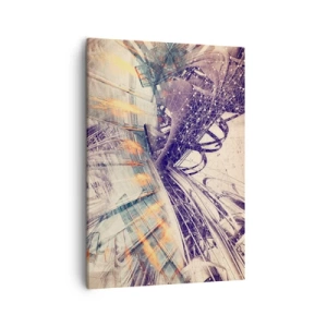 Bild auf Leinwand - Leinwandbild - Dynamische Abstraktion in Beige- und Lilatönen - 50x70cm - In großer Eile - Moderne Wanddekoration für Wohnzimmer und Schlafzimmer ARTTOR