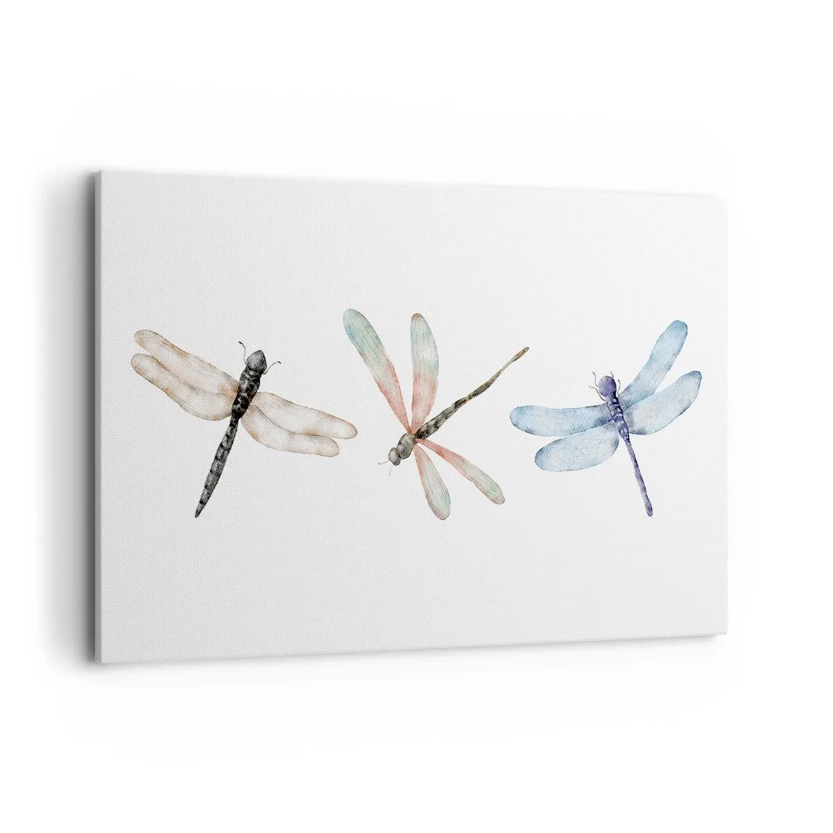 Bild auf Leinwand - Leinwandbild - Drei Libellen in zarten Pastellfarben - 120x80cm - Schwerelose Libellen - Moderne Wanddekoration für Wohnzimmer und Schlafzimmer ARTTOR