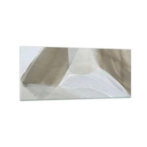 Glasbild - Bild auf glas - Zarte Abstraktion in Beige- und Weißtönen - 120x50cm - Welle aus Weiß - Moderne Wanddekoration für Wohnzimmer und Schlafzimmer ARTTOR