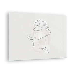 Glasbild - Bild auf glas - Ein minimalistisches Frauengesicht, mit einer Linie gezeichnet. - 70x50cm - Die Umrisse eines Traums - Moderne Wanddekoration für Wohnzimmer und Schlafzimmer ARTTOR
