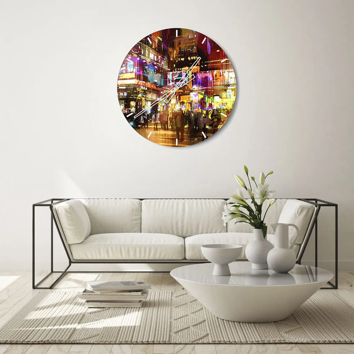 Wanduhr - Glasuhr - In einem Lichtermeer - 40x40 cm