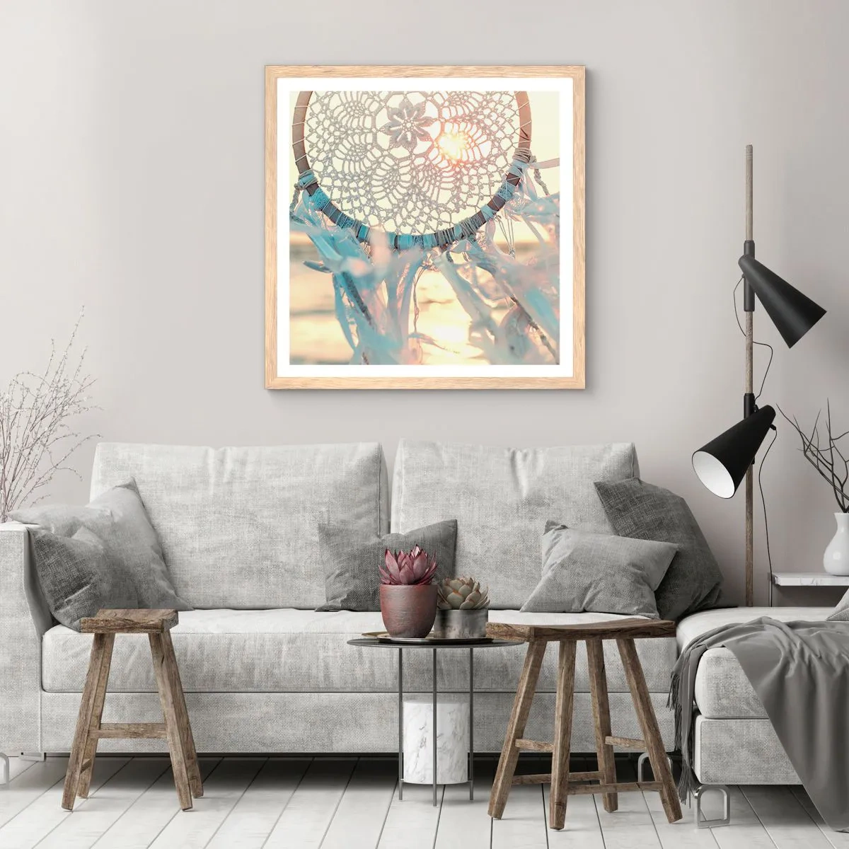 Poster in einem Rahmen aus heller Eiche - Totem aus Spitze - 30x30 cm