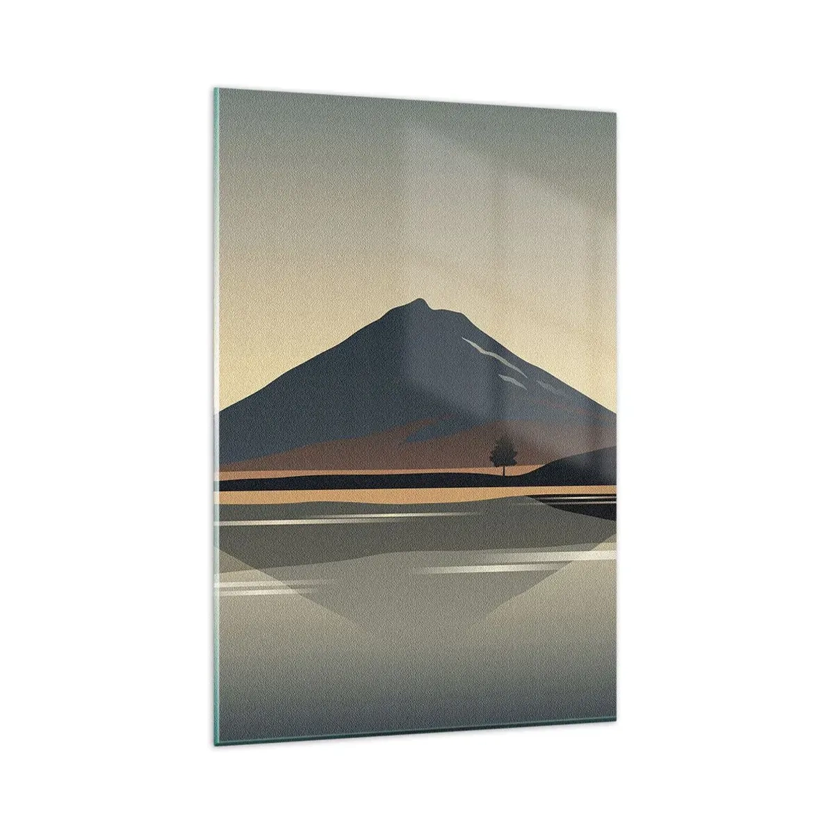 Glasbild - Bild auf glas - Minimalistische Berglandschaft mit Spiegelung im Wasser - 80x120cm - Spiegelreflexion - Moderne Wanddekoration für Wohnzimmer und Schlafzimmer ARTTOR
