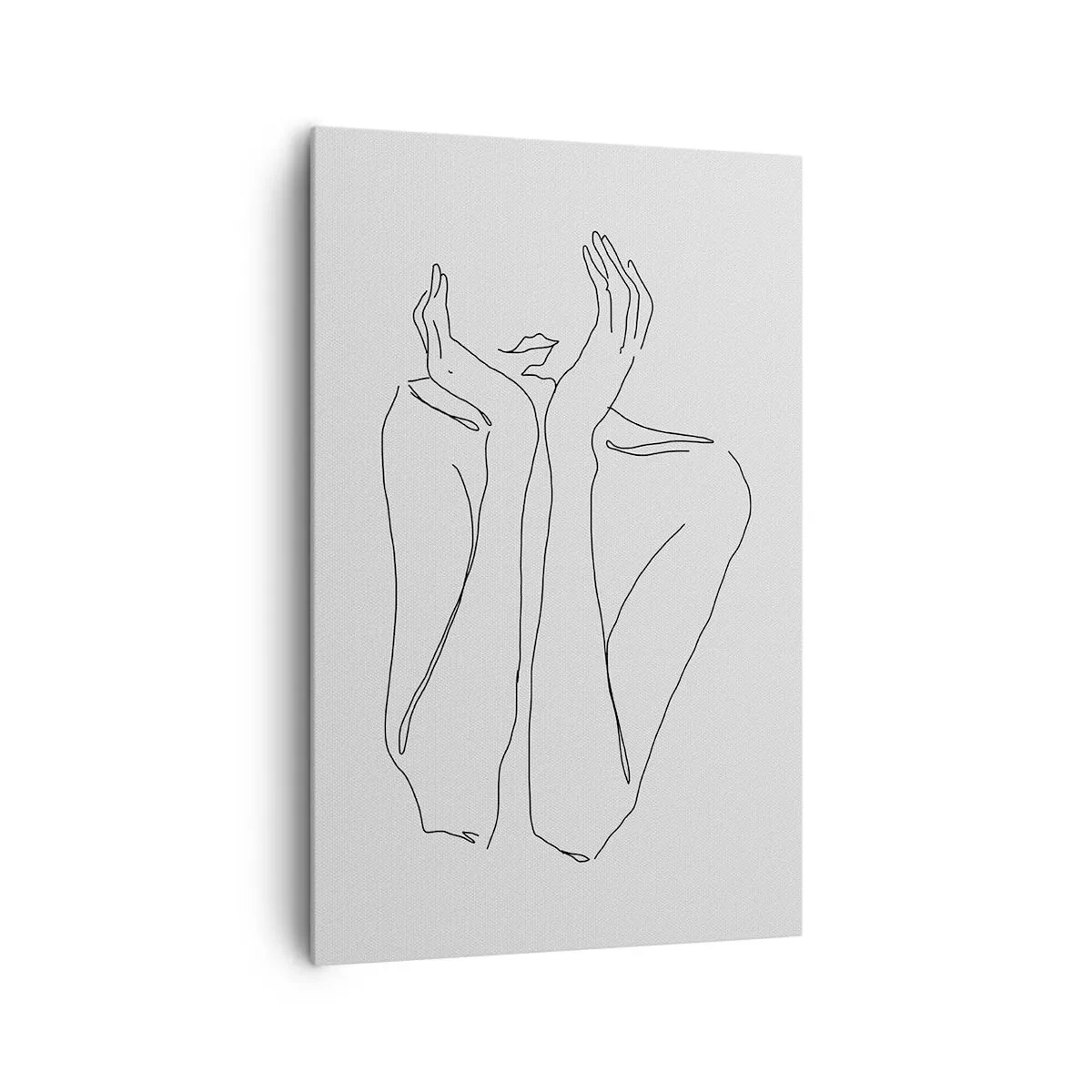 Bild auf Leinwand - Leinwandbild - Minimalistische Strichzeichnung von Gesicht und Händen - 80x120cm - Wovon Mädchen träumen - Moderne Wanddekoration für Wohnzimmer und Schlafzimmer ARTTOR