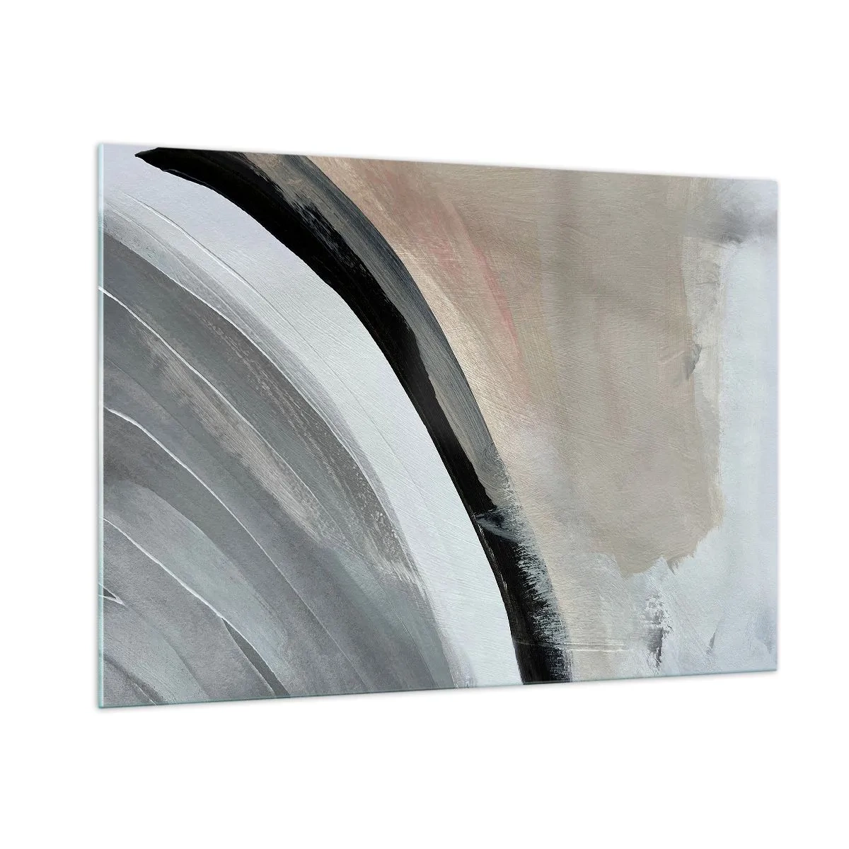 Glasbild - Bild auf glas - Abstrakter Bogen in Grau- und Schwarztönen - 100x70cm - Komposition: Bogen aus Schwarz und Grau - Moderne Wanddekoration für Wohnzimmer und Schlafzimmer ARTTOR
