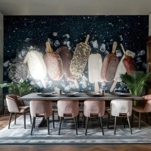 Fototapete Premium Sand - Eis am Stiel in verschiedenen Geschmacksrichtungen und Toppings - 100x70cm - Geschmack des heißen Sommers - Moderne Wanddekoration für Wohnzimmer und Schlafzimmer ARTTOR