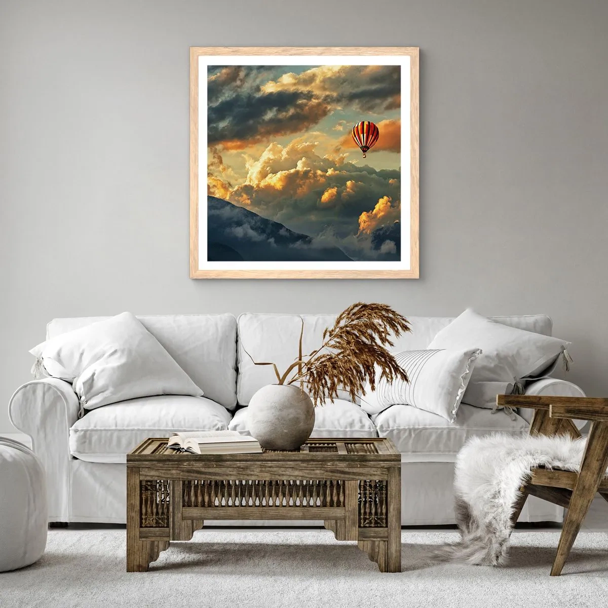 Poster in einem Rahmen aus heller Eiche - Ich fliege, weil ich es will - 60x60 cm