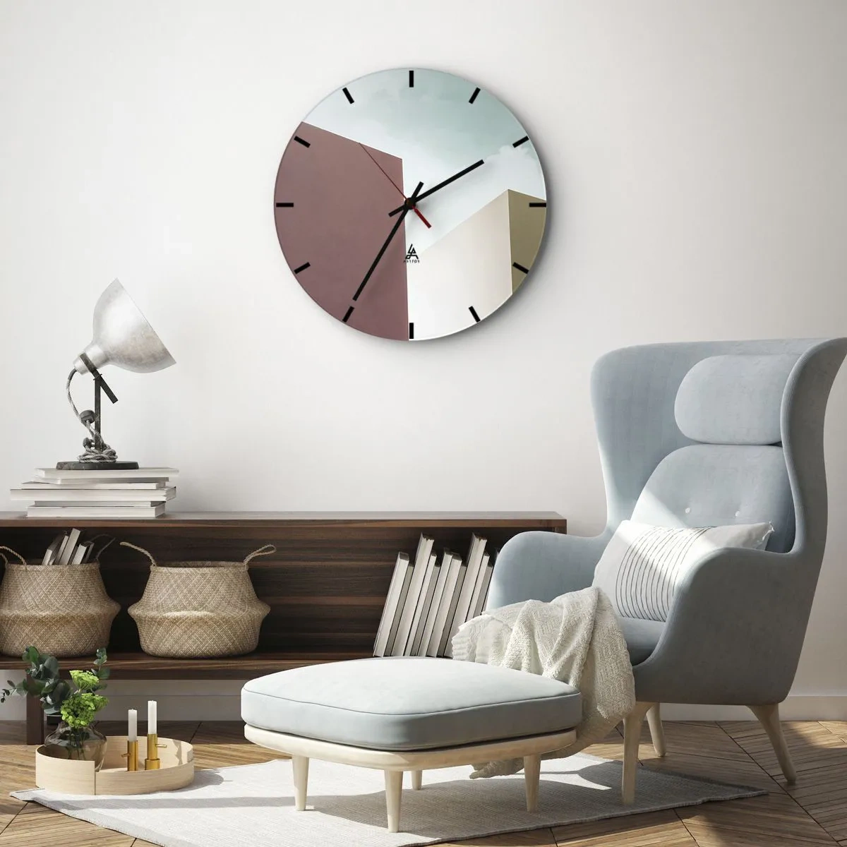 Wanduhr - Glasuhr - Minimalistische Architektur mit geometrischen Formen - 30x30cm - Geometrie des sonnigen Sommers - Moderne Wanddekoration für Wohnzimmer, Küche und Schlafzimmer ARTTOR