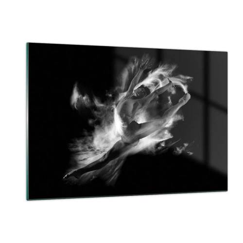 Glasbild - Bild auf glas - Schwarz-weiße Silhouette einer Tänzerin in dynamischer Bewegung - 120x80cm - Im Flug hängen geblieben - Moderne Wanddekoration für Wohnzimmer und Schlafzimmer ARTTOR