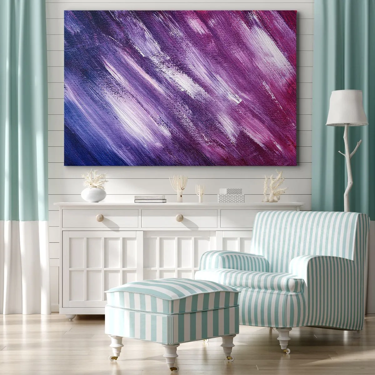 Bild auf Leinwand - Leinwandbild - Abstrakte Pinselstriche in Lila- und Rosatönen - 120x80cm - Wenn der sonnige Wind weht - Moderne Wanddekoration für Wohnzimmer und Schlafzimmer ARTTOR