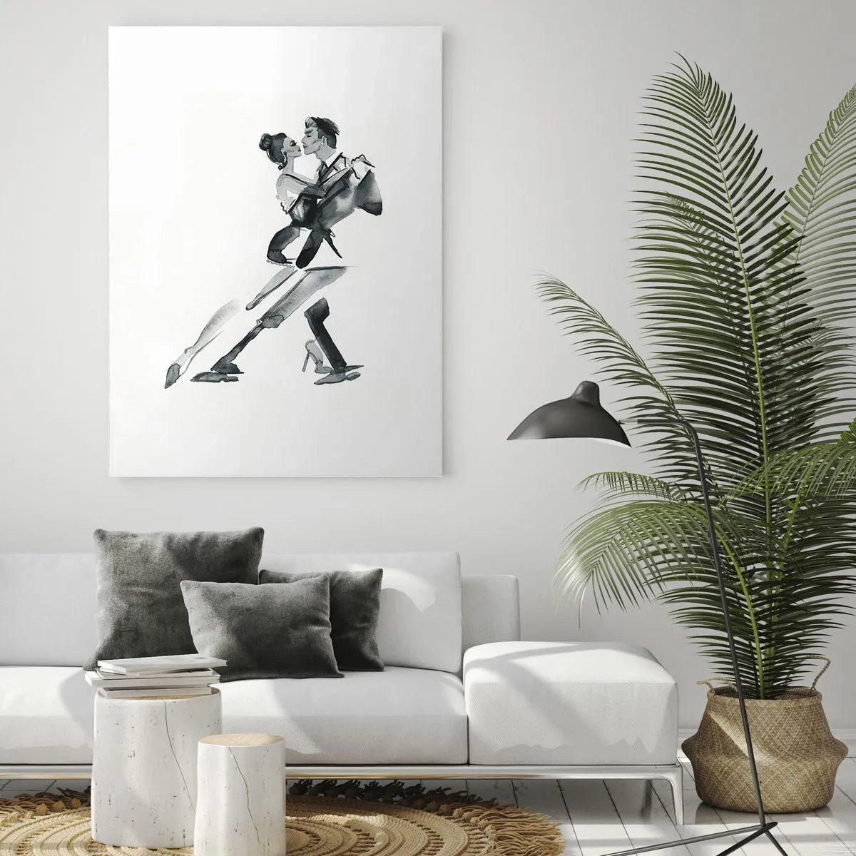 Glasbild - Bild auf glas - Ein Paar tanzt Tango in Schwarz-Weiß-Aquarell - 50x70cm - In einem Schlag - Moderne Wanddekoration für Wohnzimmer und Schlafzimmer ARTTOR
