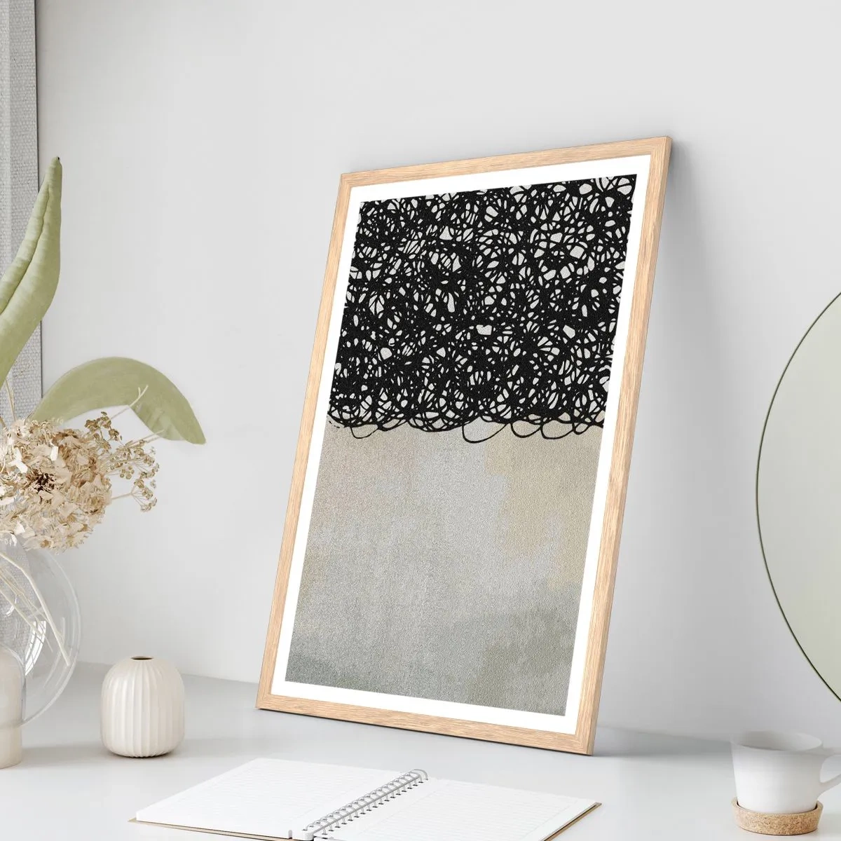 Poster in einem Rahmen aus heller Eiche - Turbulente Abstraktion - 30x40 cm