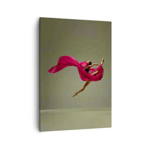 Bild auf Leinwand - Leinwandbild - Balletttänzerin in dynamischer Pose mit rosa Stoff - 50x70cm - Tanzende Flamme - Moderne Wanddekoration für Wohnzimmer und Schlafzimmer ARTTOR