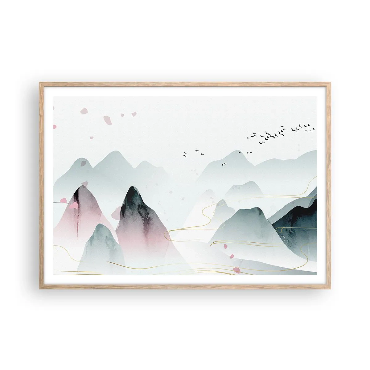 Poster in einem Rahmen aus heller Eiche - Über die Gipfel - 100x70 cm