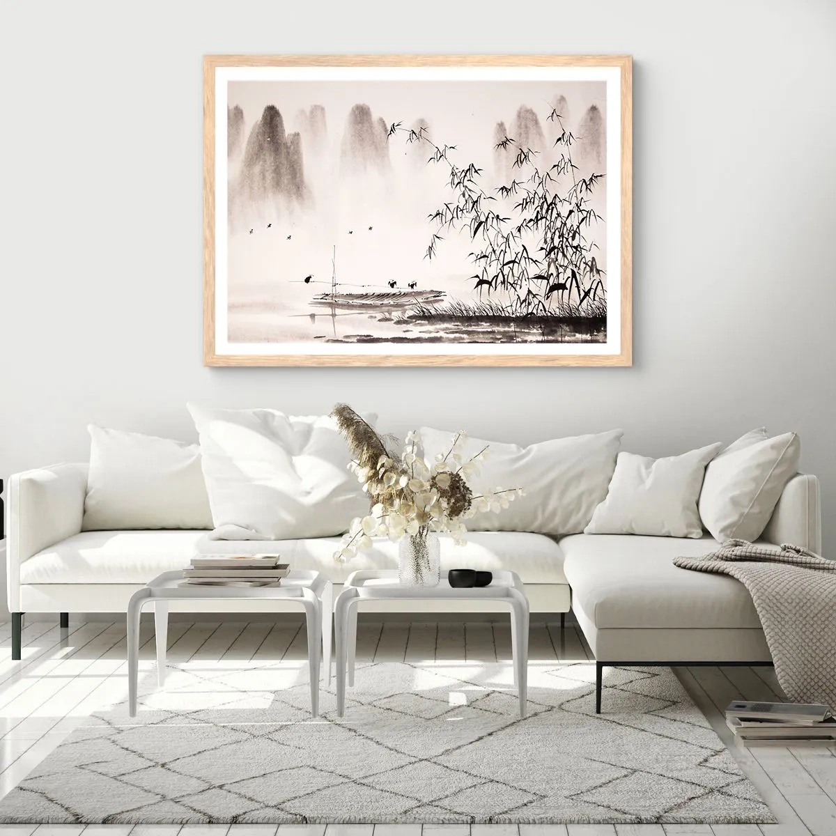 Poster in einem Rahmen aus heller Eiche - Die Stille der Reisfelder - 91x61 cm