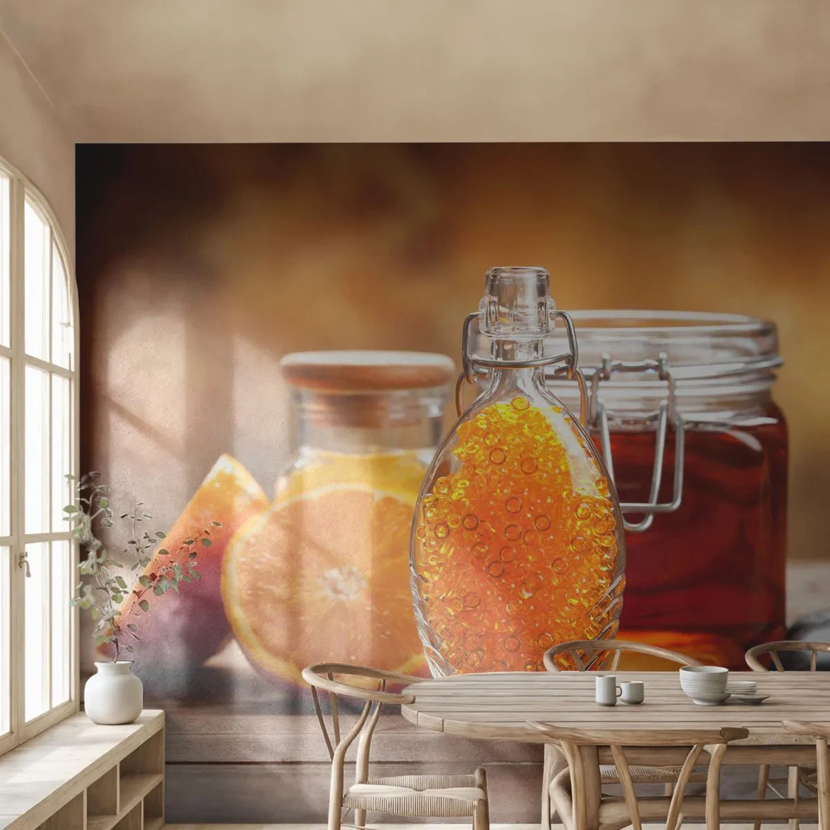 Fototapete Standard Eco - Sonnige Aromen und Düfte - Gastronomie, Orange, Glas mit Honig - 400x280 cm