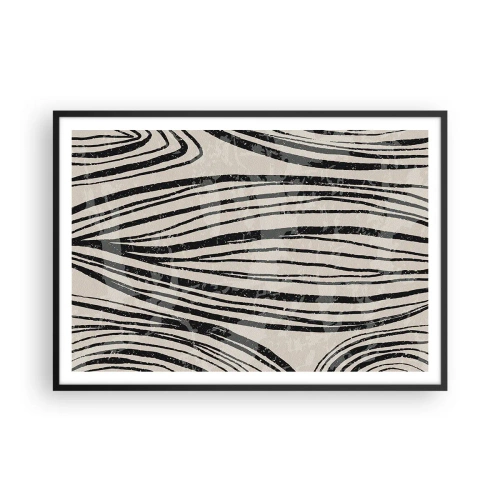 Poster in einem schwarzem Rahmen - Abstrakte Wellen in Schwarz-Weiß-Tönen - 100x70cm - Linienpool - Moderne Wanddekoration für Wohnzimmer und Schlafzimmer ARTTOR