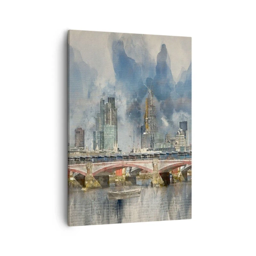 Bild auf Leinwand - Leinwandbild - Aquarellansicht der Brücke und der Skyline der Stadt - 50x70cm - London in seiner ganzen Pracht - Moderne Wanddekoration für Wohnzimmer und Schlafzimmer ARTTOR