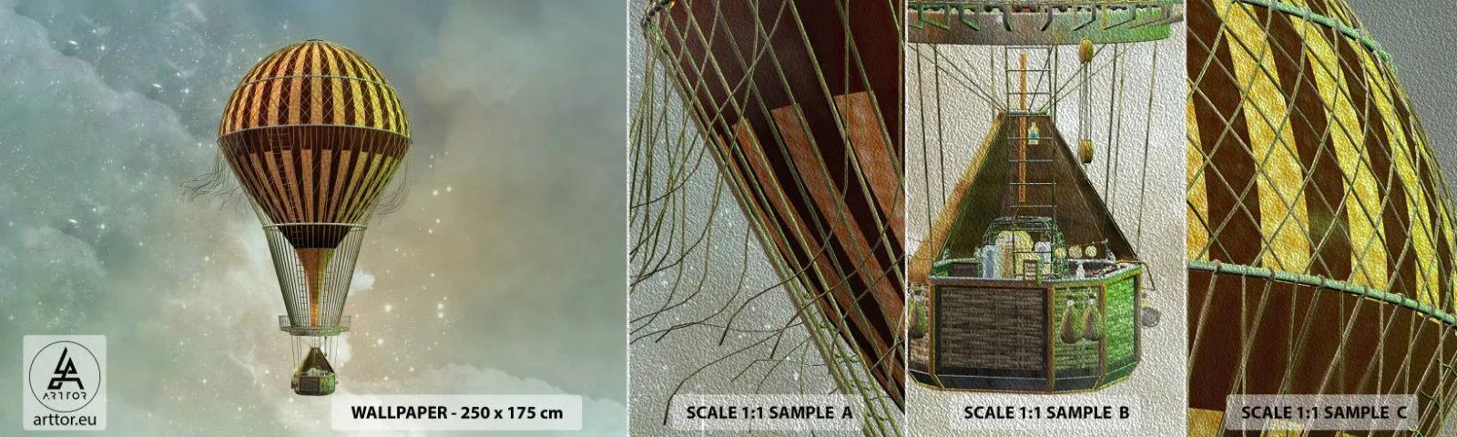 Fototapeten Muster Premium Sand - Pionierflüge - Ballon, Fliege, Wolken - 100x30 cm