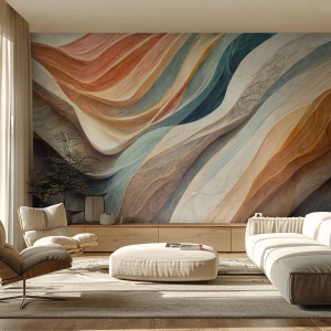 Fototapete Premium Sand - Mehrschichtige Wellen in warmen und kühlen Tönen - 100x70cm - Moment vor der Veränderung - Moderne Wanddekoration für Wohnzimmer und Schlafzimmer ARTTOR
