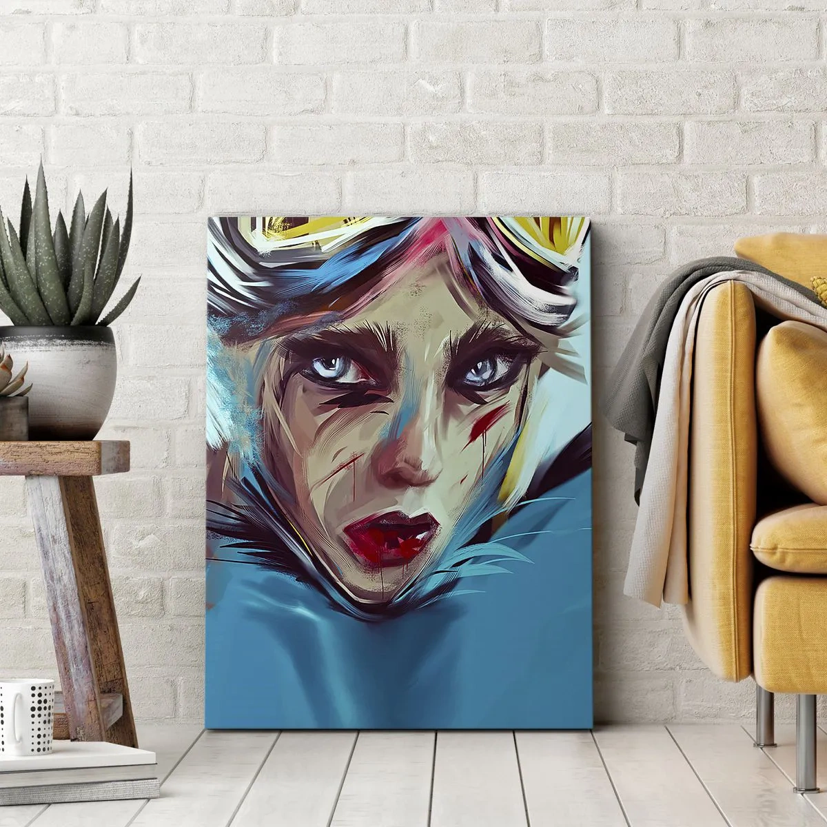 Bild auf Leinwand - Leinwandbild - Porträt einer Frau in dynamischen Farben und einem abstrakten Stil - 50x70cm - Strassenkämpferin - Moderne Wanddekoration für Wohnzimmer und Schlafzimmer ARTTOR