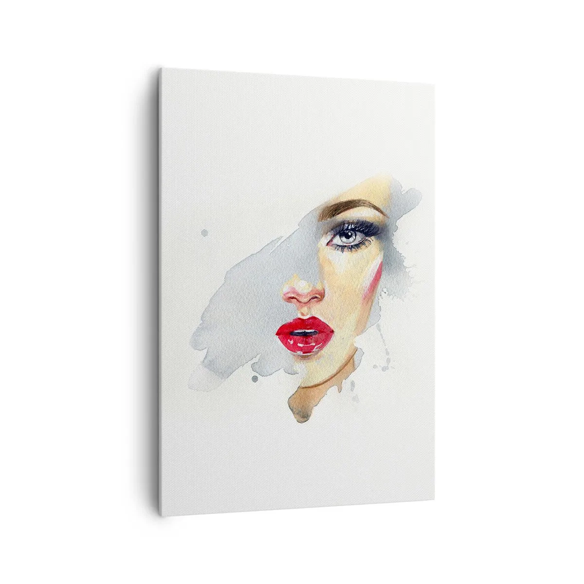 Bild auf Leinwand - Leinwandbild - Ein Aquarellporträt einer Frau mit intensivem Blick. - 70x100cm - Abspiegeln in einem Wassertropfen - Moderne Wanddekoration für Wohnzimmer und Schlafzimmer ARTTOR