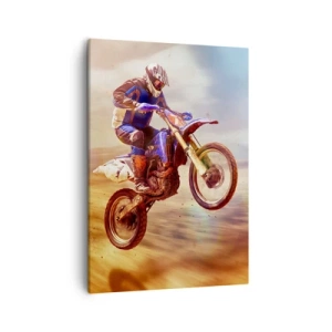 Bild auf Leinwand - Leinwandbild - Ein Motorradfahrer im Flug während einer dynamischen Offroad-Fahrt - 50x70cm - Motorradschwindel - Moderne Wanddekoration für Wohnzimmer und Schlafzimmer ARTTOR