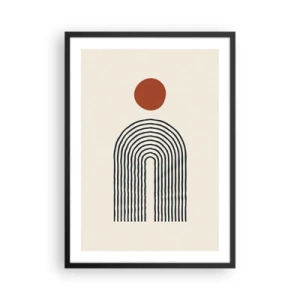 Poster in einem schwarzem Rahmen - Geometrische Abstraktion mit einem linearen Bogen und einem roten Kreis. - 50x70cm - Magnetismus von Formen und Farben - Moderne Wanddekoration für Wohnzimmer und Schlafzimmer ARTTOR