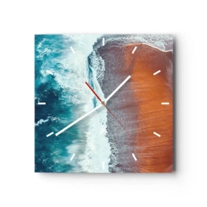 Wanduhr - Glasuhr - Ein Blick auf die Meereswellen, die am goldenen Strand brechen - 30x30cm - Berührung des Ozeans - Moderne Wanddekoration für Wohnzimmer und Schlafzimmer ARTTOR