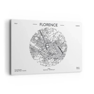 Bild auf Leinwand - Leinwandbild - Eine Karte von Florenz im minimalistischen Schwarz-Weiß-Stil - 100x70cm - Anatomie von Florenz - Moderne Wanddekoration für Wohnzimmer und Schlafzimmer ARTTOR