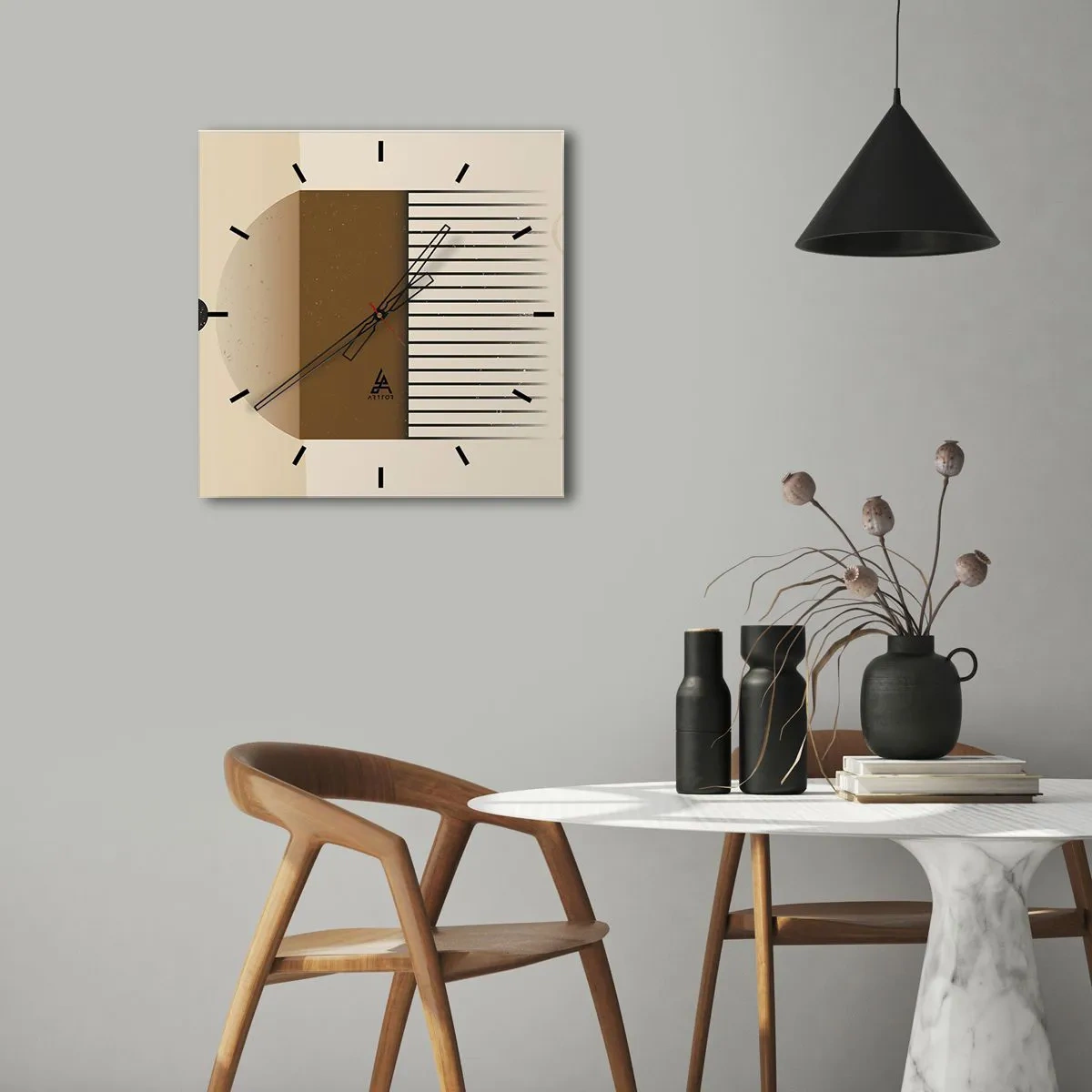 Wanduhr - Glasuhr - Abstrakte geometrische Komposition in Beige- und Brauntönen - 30x30cm - Verschiedene Staaten - Moderne Wanddekoration für Wohnzimmer und Schlafzimmer ARTTOR
